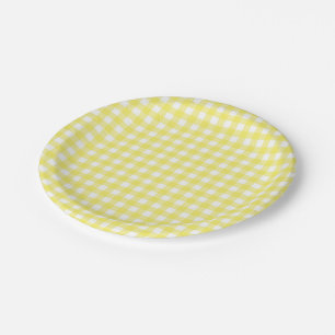 Assiettes En Carton Conception jaune et blanche de guingan
