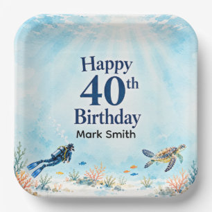 Assiettes En Carton Conception Joyeux 40e Anniversaire Plongeur