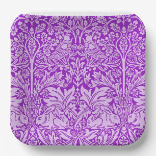 Assiettes En Carton Conception Oiseaux et Lapins, lavande colorée,