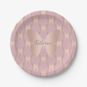 Assiettes En Carton Conception rose élégante et moderne de papillon