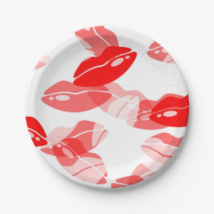 Assiettes En Carton Conception rouge de lèvres d'amour de baiser