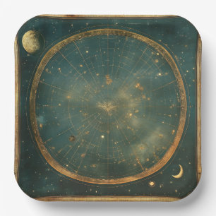 Assiettes En Carton Conception vintage de la carte céleste lunaire (2)