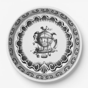 Assiettes En Carton Conception vintage de Steampunk de dirigeable