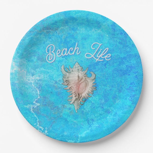 Assiettes En Carton Conch Shell "Beach Life"  (Devant)