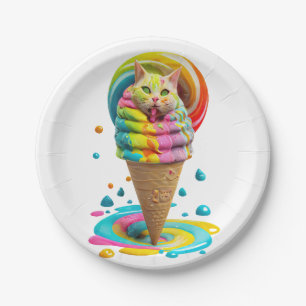 Assiettes En Carton Cône de glace coloré de chat mignon
