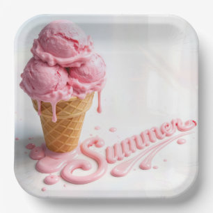 Assiettes En Carton Cône de glace rose d'été