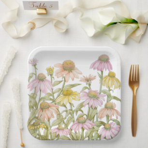 Assiettes En Carton Coneflowers Watercolor