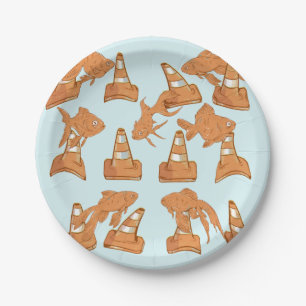 Assiettes En Carton Cônes de la route et poisson rouge orange