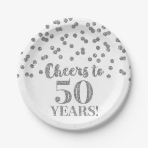 Assiettes En Carton Confetti d'argent brille jusqu'à 50 ans d'anniver