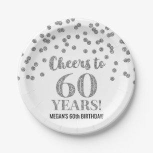 Assiettes En Carton Confetti d'argent brille jusqu'à 60 ans d'anniver