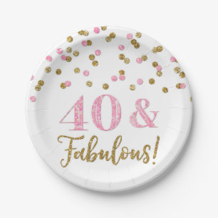 Assiettes En Carton Confetti d'or rose 40 et fabuleux anniversaire