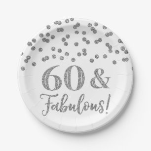 Assiettes En Carton Confetti en argent 60 et Plaques papier fabuleuses