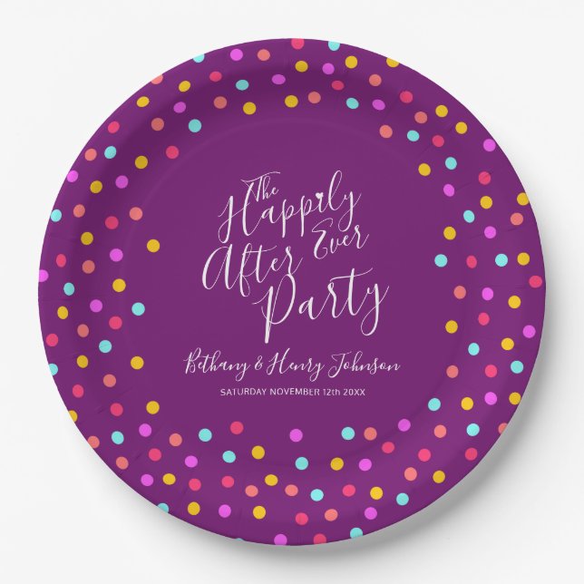Assiettes En Carton Confetti violet heureux jamais après la fête de ma (Devant)
