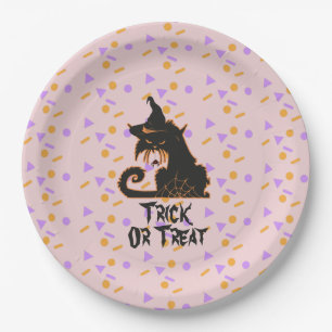 Assiettes En Carton Confettis de fête de chat noir Halloween Rose