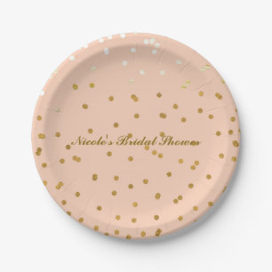 Assiettes En Carton Confettis Pastel Modernes Mariage Peach & Gold