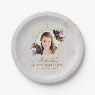 Assiettes En Carton Confirmation Girl Photo Marbre Bourgogne Peonies P