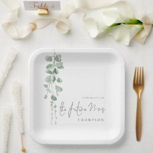 Assiettes En Carton Congrats minimalistes Eucalyptus Futur Mme Nom