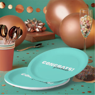 Assiettes En Carton Congrats Modernes Aqua Blue Typographie