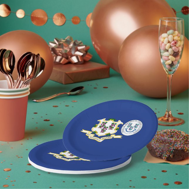 Assiettes En Carton Connecticuter Flag & Seal, Connecticut (Multi)