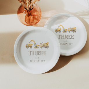 Assiettes En Carton Construction 3e Fête d'anniversaire Plaques