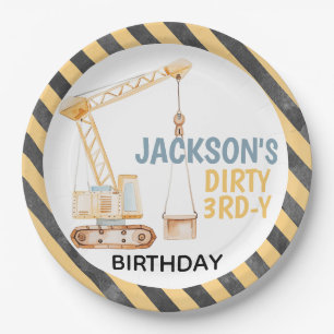 Assiettes En Carton Construction de grue Dirty 3ème jour Anniversaire