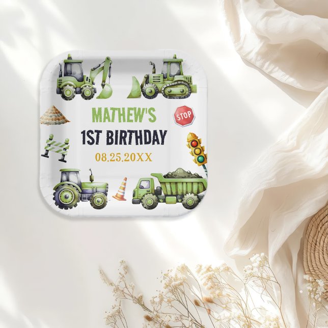 Assiettes En Carton Construction Enfants 1er anniversaire fête (Créateur téléchargé)