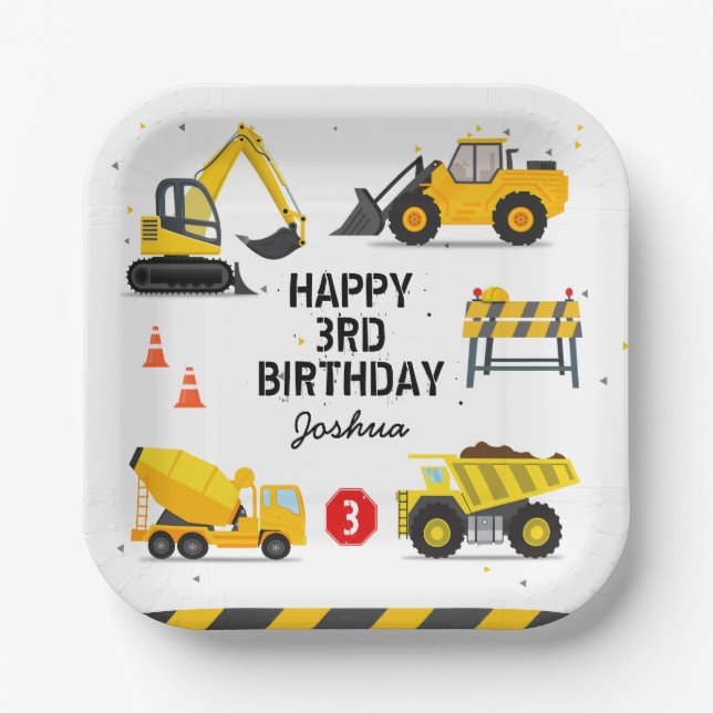 Assiettes En Carton Construction Enfants N'importe quel âge Anniversai (Recto)