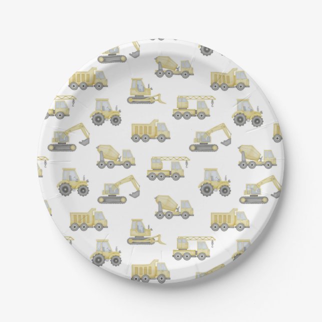Assiettes En Carton Construction Véhicules de Camion Garçons fête d'an (Devant)