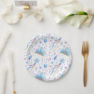 Assiettes En Carton Conte de fée congelée Ice Princess Crowns Annivers