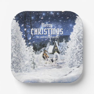 Assiettes En Carton Conte de fées hivernal de Noël, Collie Blue Merle
