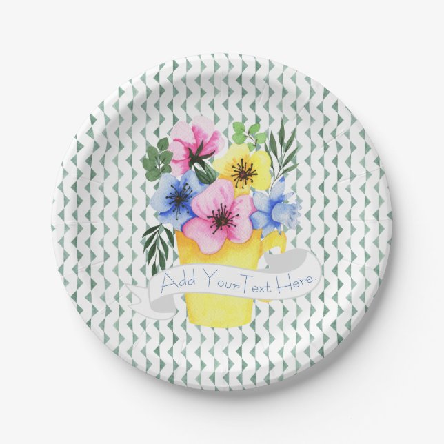 Assiettes En Carton Conteneur Jaune Avec Pansies Pastel (Devant)