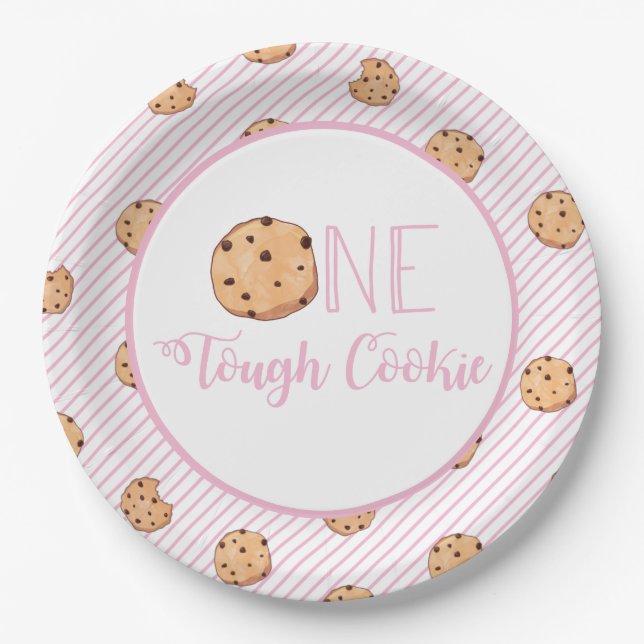 Assiettes En Carton Cookie dur et rayures roses Anniversaire (Devant)
