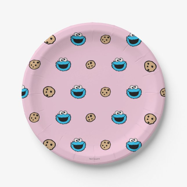 Assiettes En Carton Cookie Monster et Cookies Motif rose (Devant)