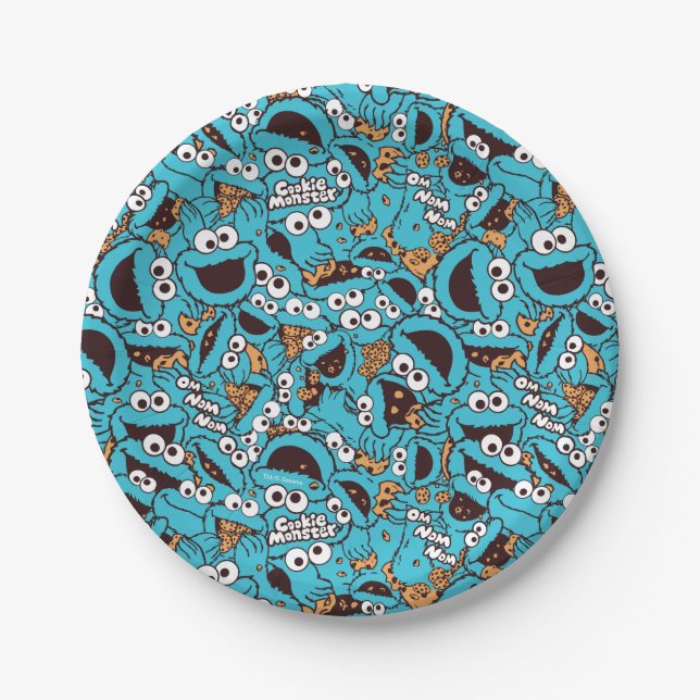 Assiettes En Carton Cookie Monster | Nom Nom Nom Nom Motif (Devant)