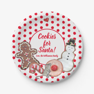 Assiettes En Carton Cookie pour Père Noël Souris de Noël Rouge point p