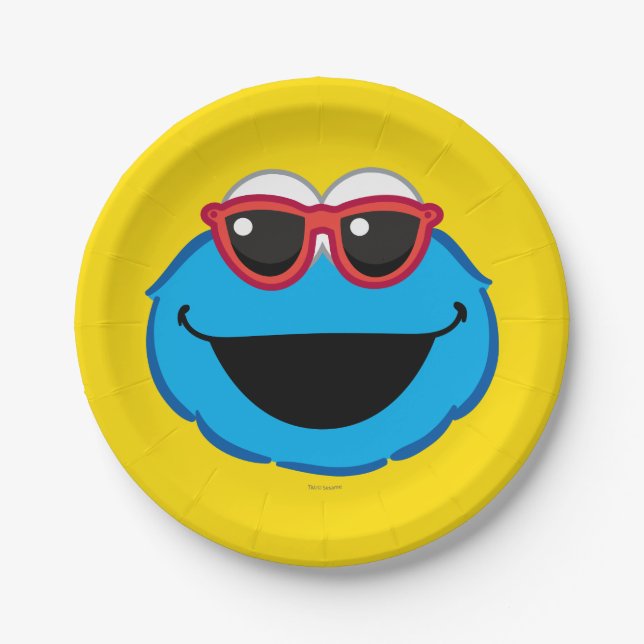 Assiettes En Carton Cookie Souriant visage avec lunettes de soleil (Devant)