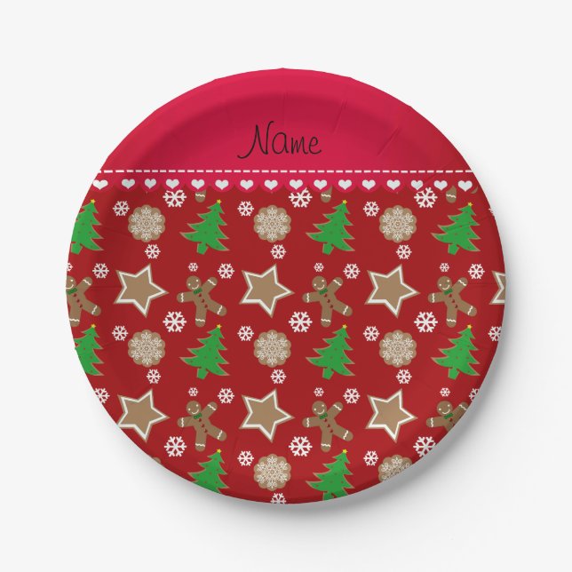 Assiettes En Carton Cookies de noël rouge de nom personnalisé (Devant)