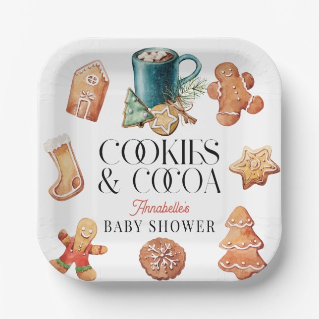 Assiettes En Carton Cookies et cacao Baby shower de Noël (Recto)