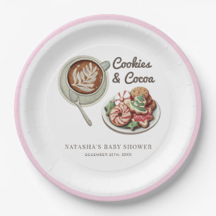 Assiettes En Carton Cookies et cacao Chaud Pastel Baby shower rose