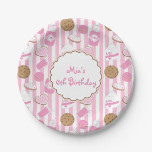 Assiettes En Carton Cookies et Lait Filles roses Plaques de fête d'ann