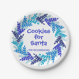 Assiettes En Carton Cookies pour Père Noël Blue Christmas Wreath