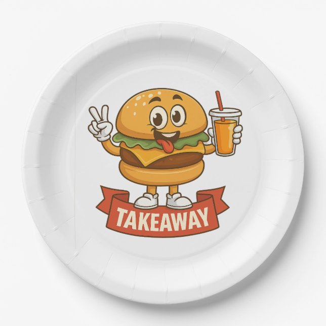 Assiettes En Carton Cool Burger Buddy avec jus - Caricature amusante C (Devant)