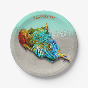 Assiettes En Carton Cool coloré mignon arc-en-ciel Lizard Reptile
