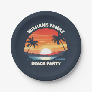 Assiettes En Carton Cool Custom Sunrise Palm Trees Beach Party Blue