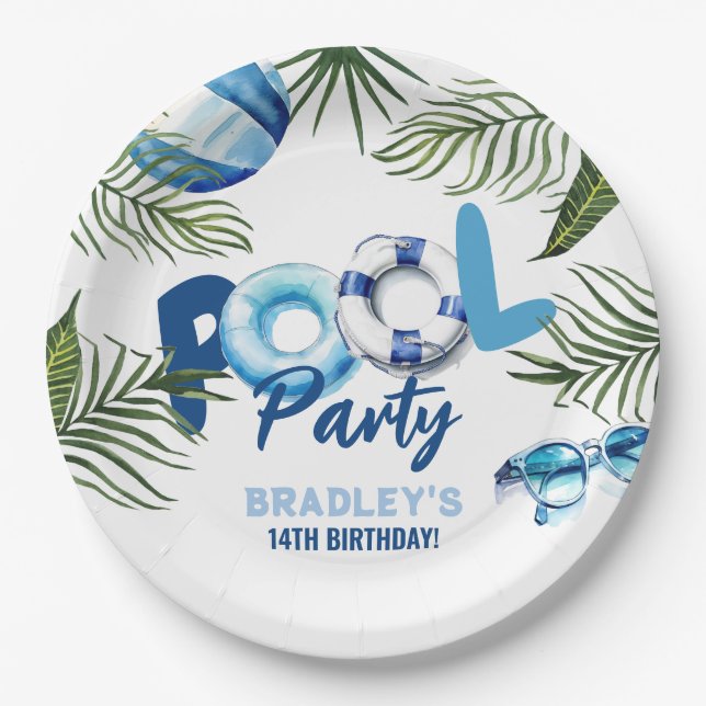 Assiettes En Carton Cool Dude Pool Party Boy Anniversaire (Devant)
