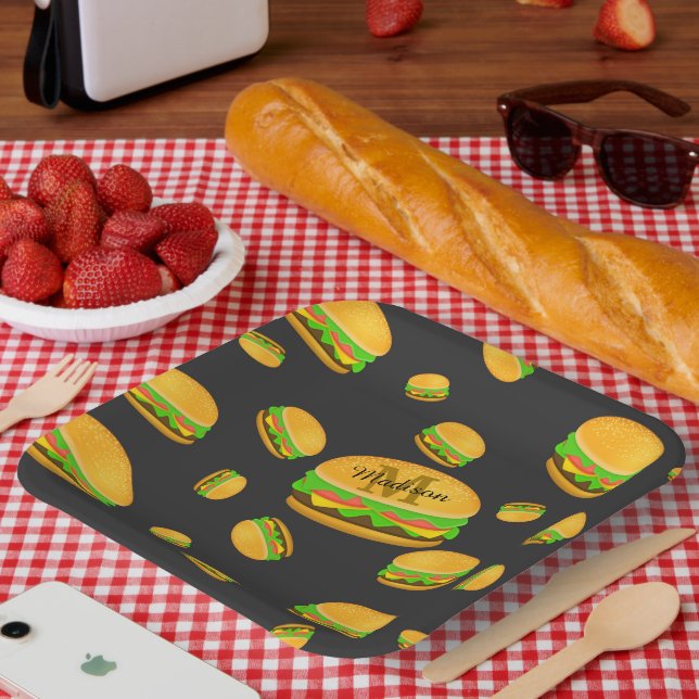 Assiettes En Carton Cool et amusant yummy burger motif Monogramme (Pique-nique)