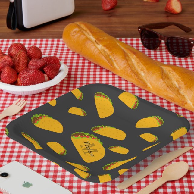 Assiettes En Carton Cool et amusant yummy taco motif Monogramme (Pique-nique)