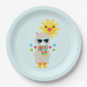 Assiettes En Carton Cool Llama et souriant Kawaii Sun