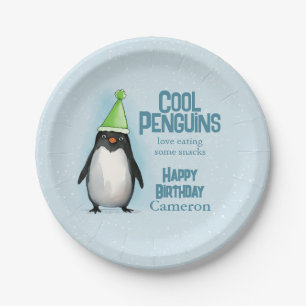 Assiettes En Carton Cool Penguin casquette vert fêter l'anniversaire d