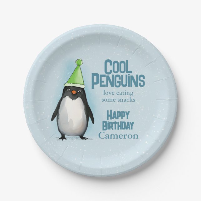 Assiettes En Carton Cool Penguin casquette vert fêter l'anniversaire d (Devant)